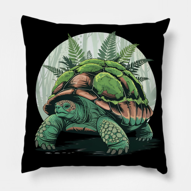 Giant Tropical Forest Tortoise with Lush Green Ferns 2 Pillow by BirdsnStuff