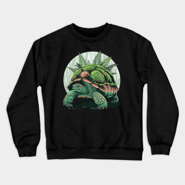 Giant Tropical Forest Tortoise with Lush Green Ferns 2 Crewneck Sweatshirt by BirdsnStuff