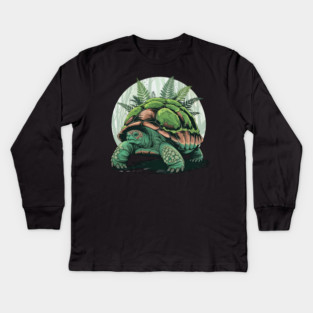 Giant Tropical Forest Tortoise with Lush Green Ferns 2 Kids Long Sleeve T-Shirt