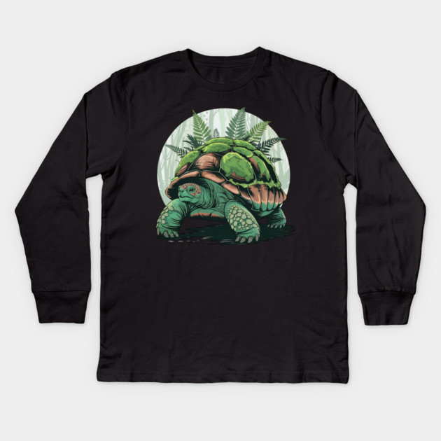 Giant Tropical Forest Tortoise with Lush Green Ferns 2 Kids Long Sleeve T-Shirt by BirdsnStuff