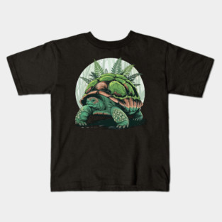 Giant Tropical Forest Tortoise with Lush Green Ferns 2 Kids T-Shirt