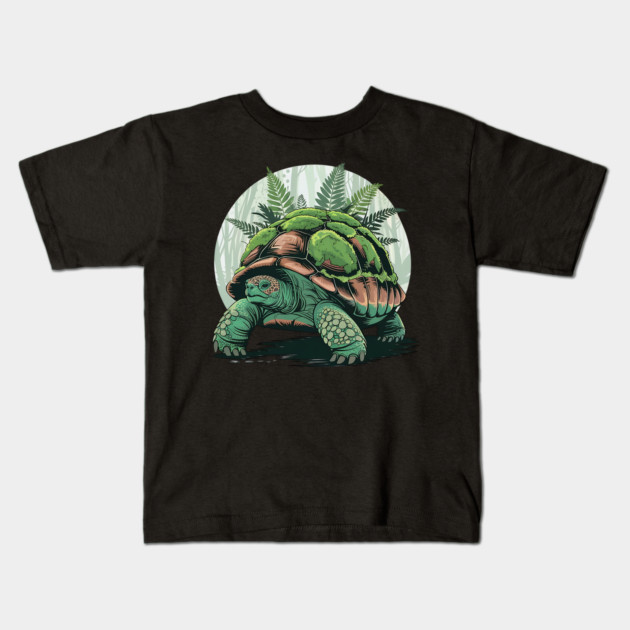Giant Tropical Forest Tortoise with Lush Green Ferns 2 Kids T-Shirt by BirdsnStuff