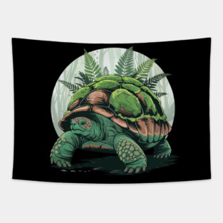 Giant Tropical Forest Tortoise with Lush Green Ferns 2 Tapestry