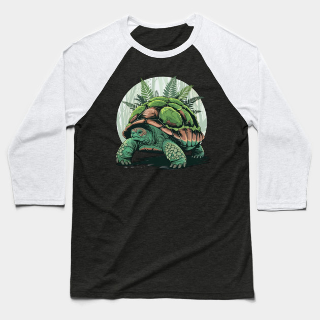 Giant Tropical Forest Tortoise with Lush Green Ferns 2 Baseball T-Shirt by BirdsnStuff