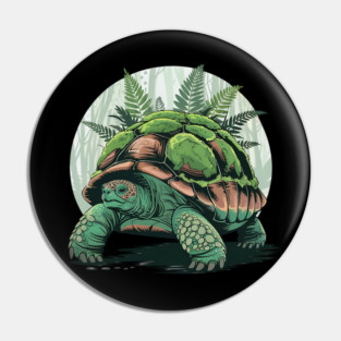 Giant Tropical Forest Tortoise with Lush Green Ferns 2 Pin