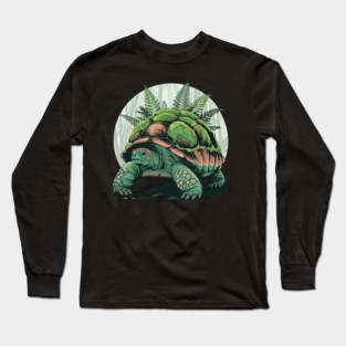 Giant Tropical Forest Tortoise with Lush Green Ferns 2 Long Sleeve T-Shirt