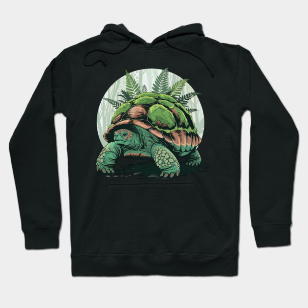 Giant Tropical Forest Tortoise with Lush Green Ferns 2 Hoodie by BirdsnStuff