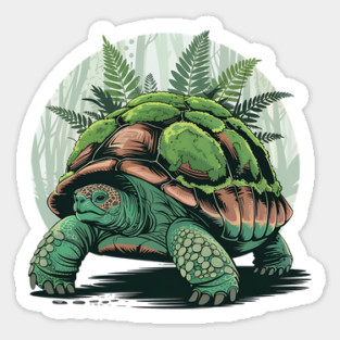 Giant Tropical Forest Tortoise with Lush Green Ferns 2 Magnet