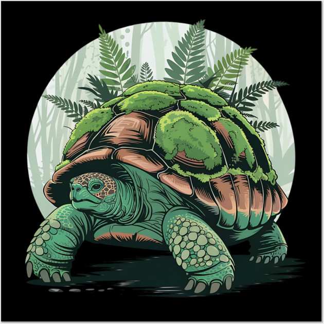 Giant Tropical Forest Tortoise with Lush Green Ferns 2 Wall Art by BirdsnStuff