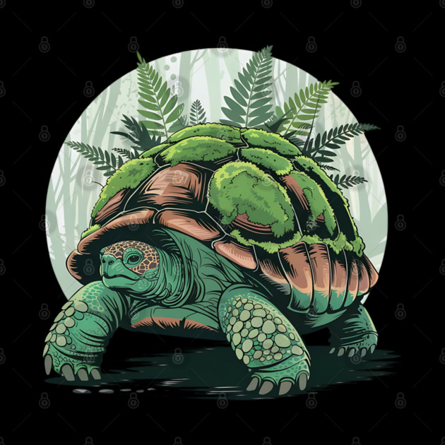 Giant Tropical Forest Tortoise with Lush Green Ferns 2 by BirdsnStuff