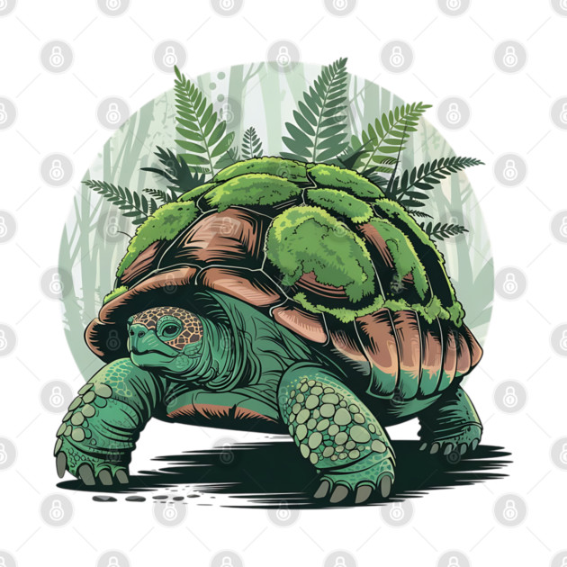 Giant Tropical Forest Tortoise with Lush Green Ferns 2 by BirdsnStuff