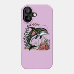 Floral Dolphin Surrounded by Ocean Leaves and Petals Phone Case