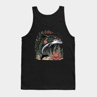 Floral Dolphin Surrounded by Ocean Leaves and Petals Tank Top