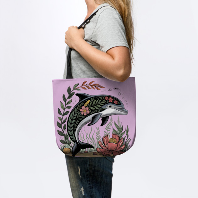 Floral Dolphin Surrounded by Ocean Leaves and Petals by BirdsnStuff