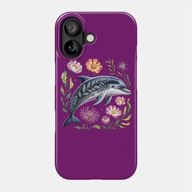 Floral Dolphin Surrounded by Ocean Leaves and Petals 2 Phone Case by BirdsnStuff