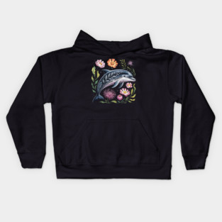 Floral Dolphin Surrounded by Ocean Leaves and Petals 2 Kids Hoodie