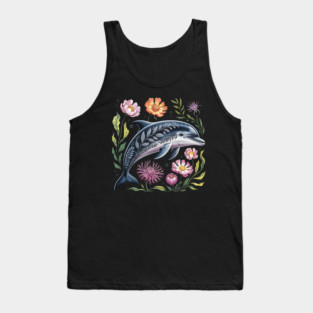 Floral Dolphin Surrounded by Ocean Leaves and Petals 2 Tank Top