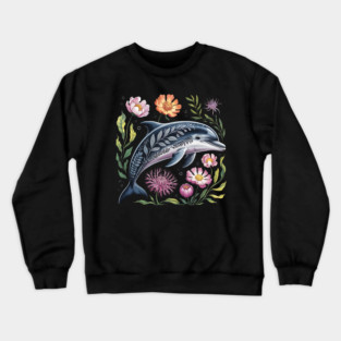 Floral Dolphin Surrounded by Ocean Leaves and Petals 2 Crewneck Sweatshirt