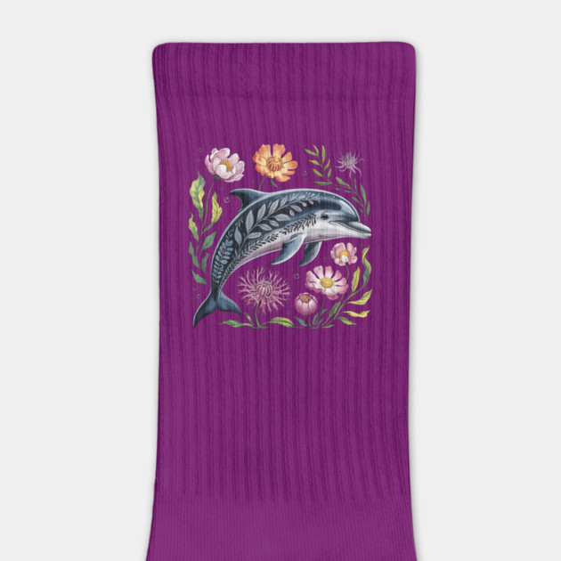 Floral Dolphin Surrounded by Ocean Leaves and Petals 2 by BirdsnStuff