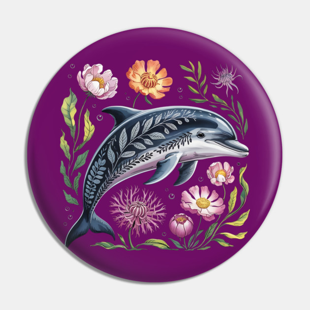 Floral Dolphin Surrounded by Ocean Leaves and Petals 2 Pin by BirdsnStuff