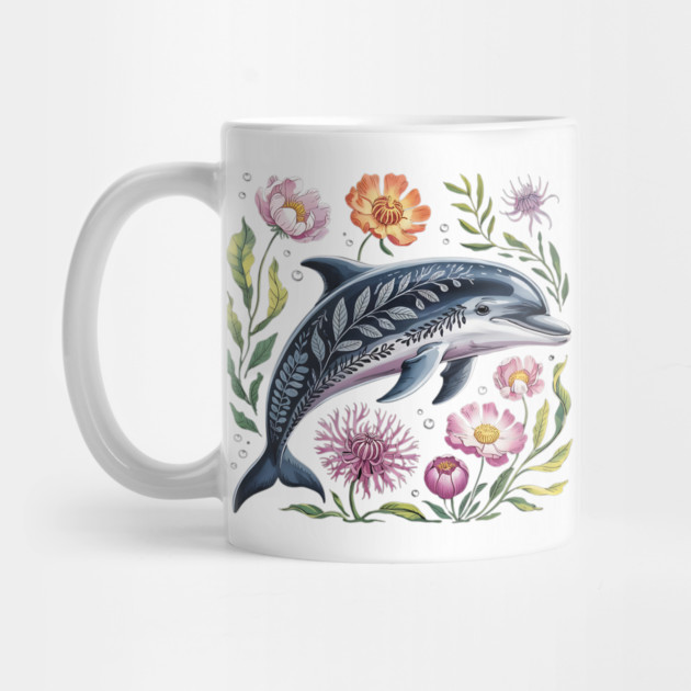 Floral Dolphin Surrounded by Ocean Leaves and Petals 2 by BirdsnStuff