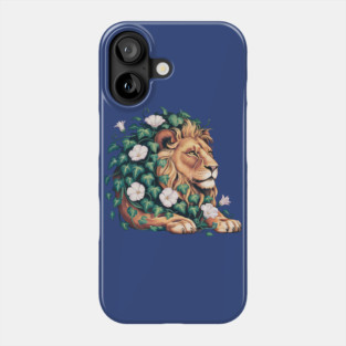 Majestic Lion with Ivy and White Morning Glories Phone Case