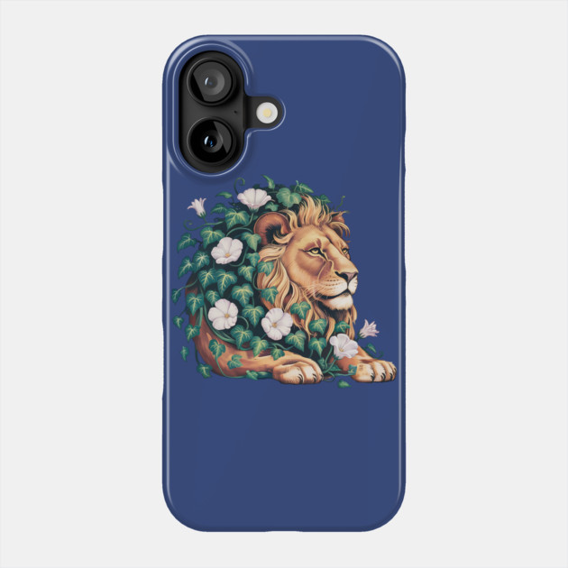 Majestic Lion with Ivy and White Morning Glories Phone Case by BirdsnStuff