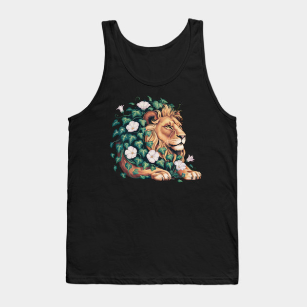 Majestic Lion with Ivy and White Morning Glories Tank Top by BirdsnStuff
