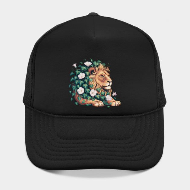 Majestic Lion with Ivy and White Morning Glories by BirdsnStuff