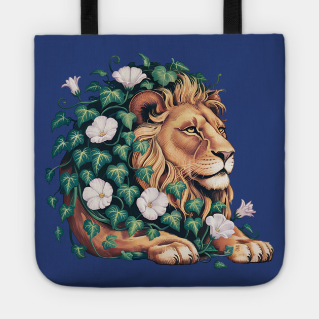 Majestic Lion with Ivy and White Morning Glories Tote by BirdsnStuff