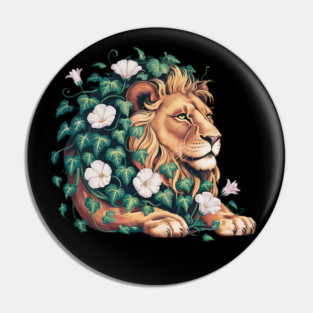 Majestic Lion with Ivy and White Morning Glories Pin