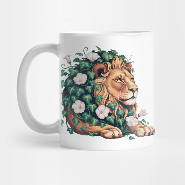 Majestic Lion with Ivy and White Morning Glories by BirdsnStuff