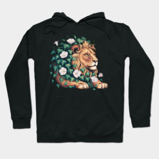 Majestic Lion with Ivy and White Morning Glories Hoodie