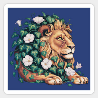Majestic Lion with Ivy and White Morning Glories Magnet