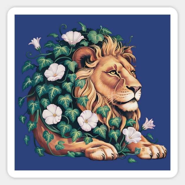 Majestic Lion with Ivy and White Morning Glories Magnet by BirdsnStuff