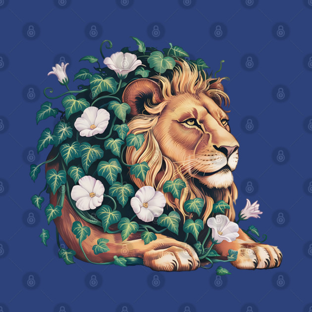 Majestic Lion with Ivy and White Morning Glories by BirdsnStuff