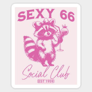 SEXY 66 Social Club, Established 1959, cute cocktail drinking Raccoon coquette hairbow, Comfort Colors girly girl pink Sticker