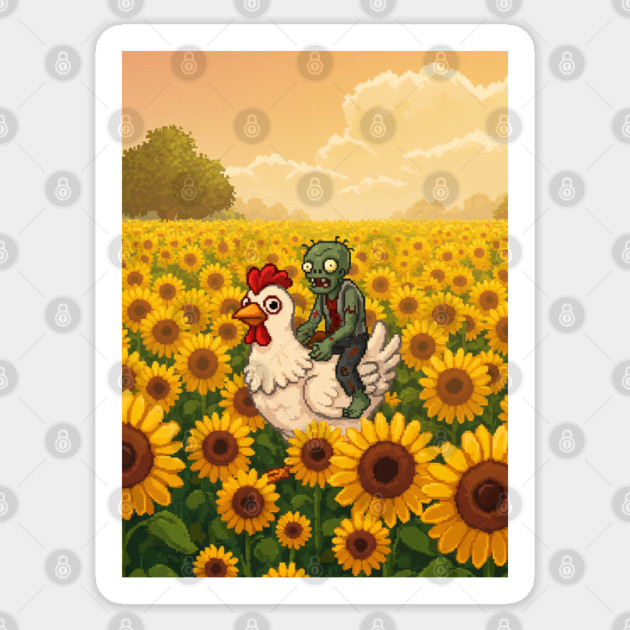 Chicken-Jockey-Zombie & Chicken in Sunflower Field Sticker by Megadorim