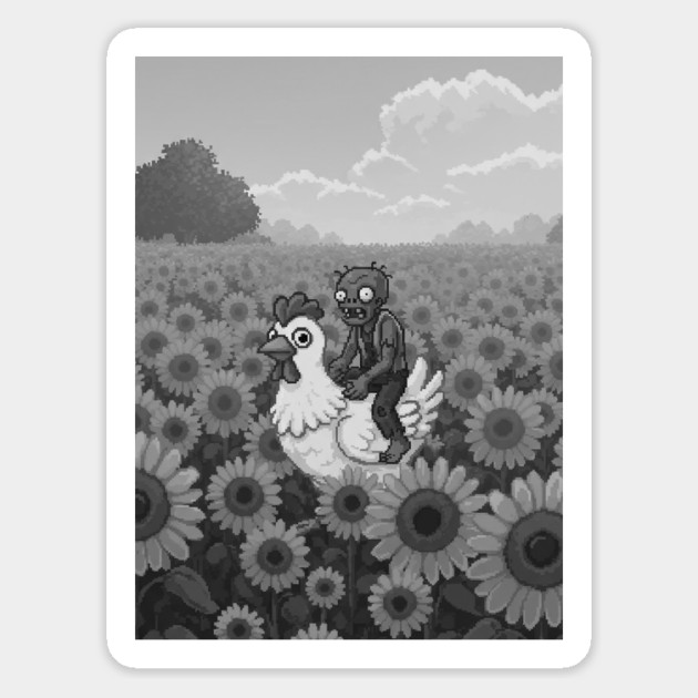 Chicken-Jockey-Zombie & Chicken in Sunflower Field #2 Magnet by Megadorim