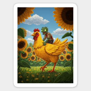 Chicken-Jockey-Zombie & Chicken in Sunflower Field #4 Magnet