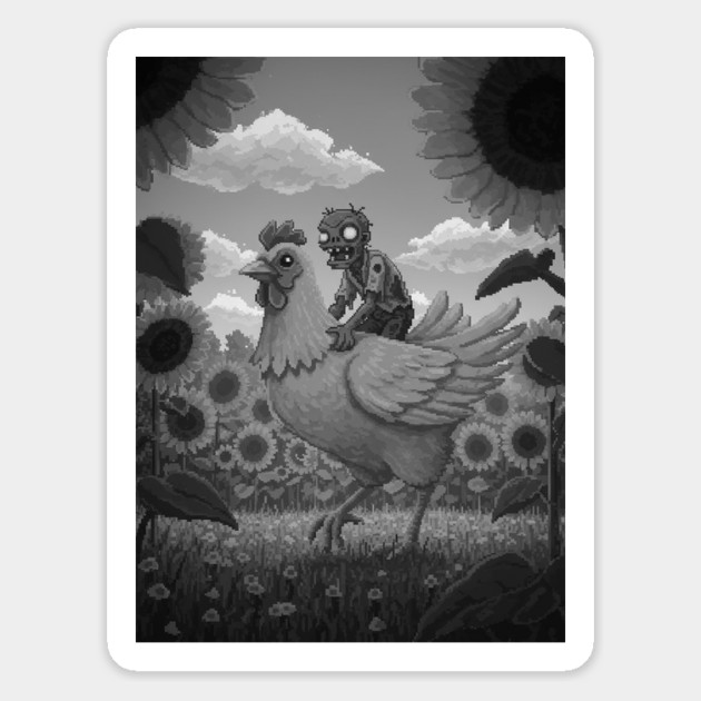 Chicken-Jockey-Zombie & Chicken in Sunflower Field #3 Magnet by Megadorim