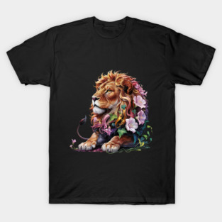 Lion with Colorful Floral Mane T-Shirt