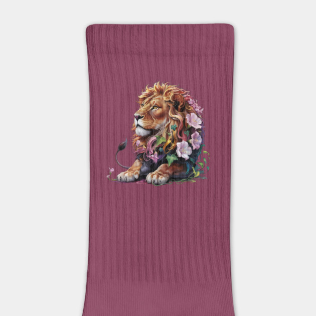 Lion with Colorful Floral Mane by BirdsnStuff