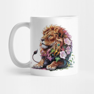 Lion with Colorful Floral Mane Mug