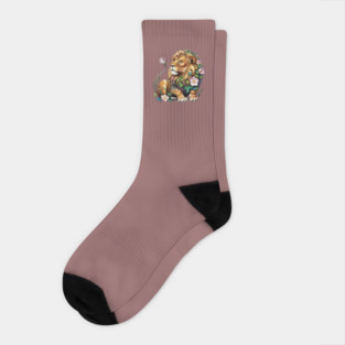 Lion with Colorful Floral Mane 2 Socks