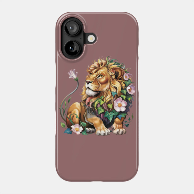 Lion with Colorful Floral Mane 2 Phone Case by BirdsnStuff