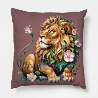 Lion with Colorful Floral Mane 2 Pillow