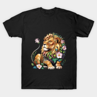 Lion with Colorful Floral Mane 2 T-Shirt