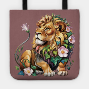 Lion with Colorful Floral Mane 2 Tote