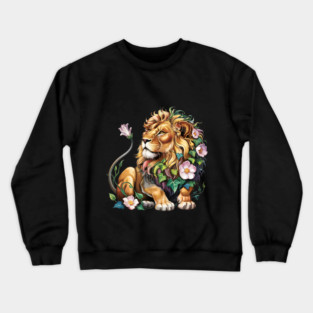 Lion with Colorful Floral Mane 2 Crewneck Sweatshirt